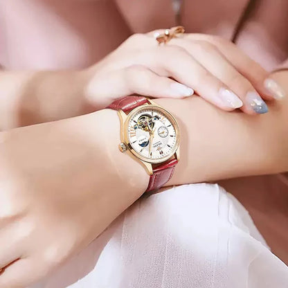 AILANG Luxury Classic Fashion Tourbillon Women Wrist Watch Top Automatic Mechanical Lady Watch Moon Phase Leather Strap Reloj