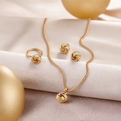New Fashion Metal Jewelry Three-dimensional Ring Earring Necklace Three Piece Set Creative Design Sense Set Jewelry Ожерелье