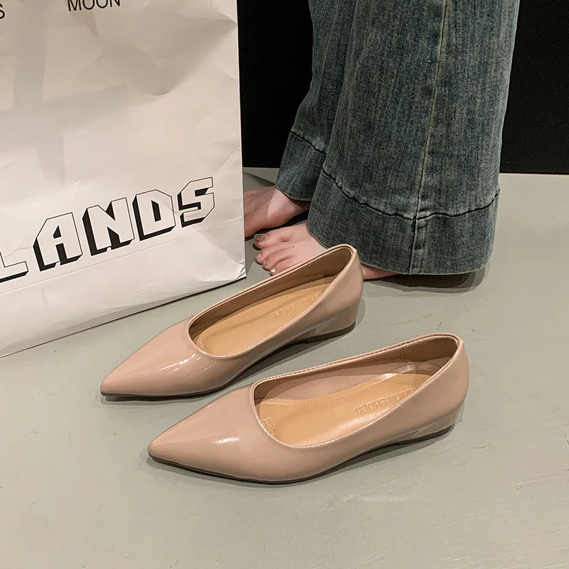 Flats Women's Shoes Yellow Net Brown Sugar Fruit Color Flat Shoes Shallow Pointed Flat Heels Women's Shoes Large Size