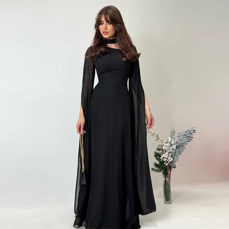Party Dresses Women Long Dress Round Collar Solid Color Lace Up Tight Waist A Line 2025 Female Vestidos Temperament Maxi Gown