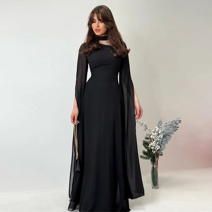 Party Dresses Women Long Dress Round Collar Solid Color Lace Up Tight Waist A Line 2025 Female Vestidos Temperament Maxi Gown