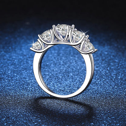 18kメッキ 3.6CT オールモアサナイトリング レディース用 5石 スパークリングダイヤモンド ウェディングバンド S925スターリングシルバージュエリー GRA