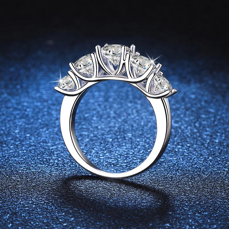 18kメッキ 3.6CT オールモアサナイトリング レディース用 5石 スパークリングダイヤモンド ウェディングバンド S925スターリングシルバージュエリー GRA