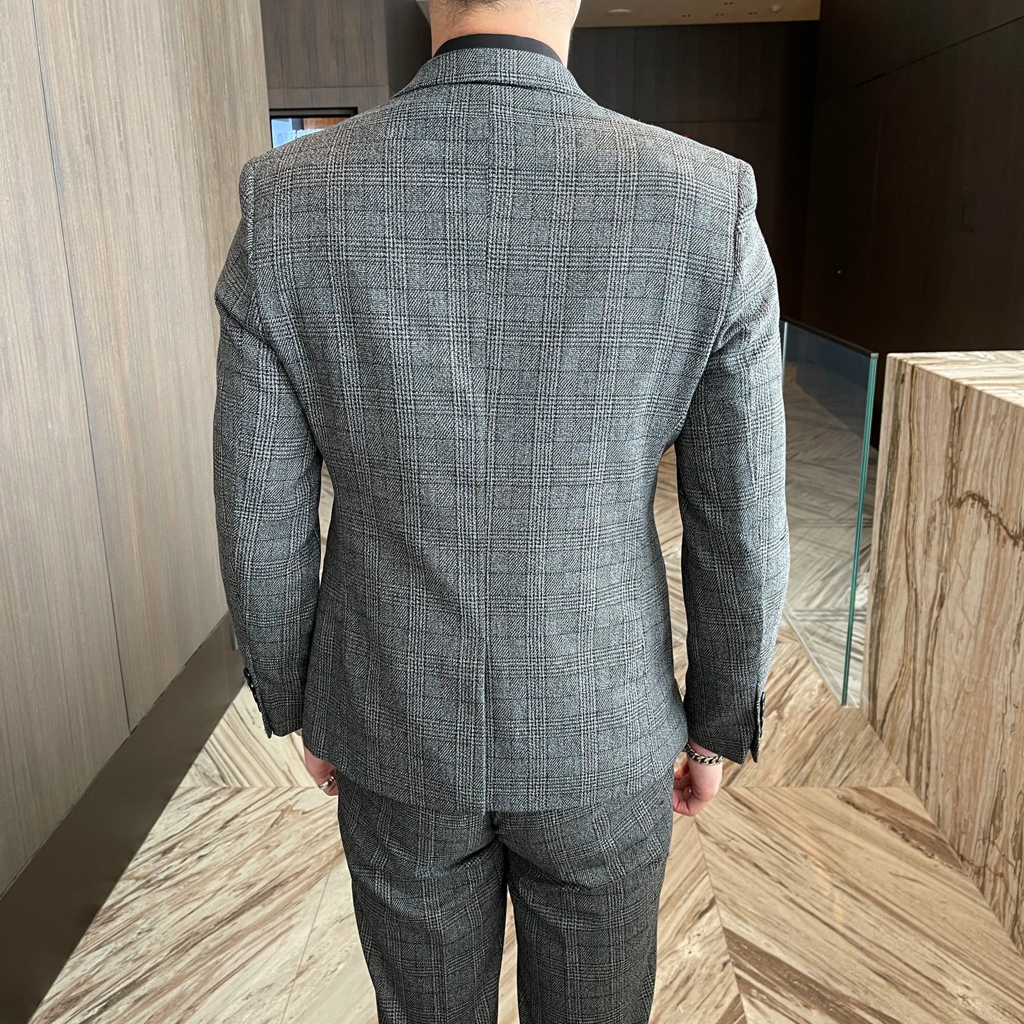British Korean Style High Quality Modified Plaid Three-Piece Suit for Men - Stylish Business Casual Suit Vest And Trousers Set