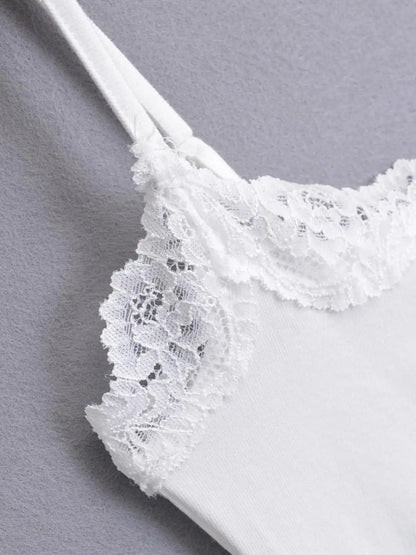 Sexy Bodysuit Tops For Women 2025 Summer Y2k Clothes Lace Panel BodySuits Women Solid Color Cami Bodysuit Backless Lace Top Pink