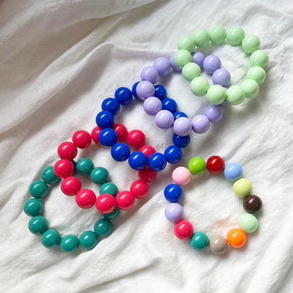 Cute Sweet Colorful Acrylic Big Bead Chunky Bracelet Fluorescent Hand Beaded Simple Bangles Summer Spring Jewelry Accessories