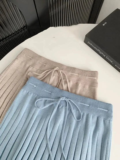 Woman Y2k Matching 3 Piece Set New Products Sweet Solid Knitted Cropped Patchwork Vest Slim Cardigan Mini Pleated Skirt Autumn