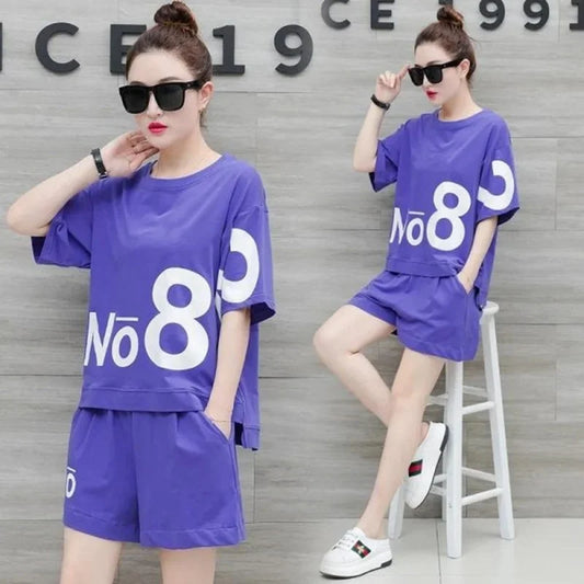 Casual suit women's shorts sportswear summer new 2025 fashion fat MM large size short-sleeved T-shirt two-piece set trendy