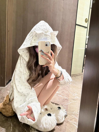Cat's Ears Hooded Sweatshirts Women's Clothing Cute Y2k Tops 2025 Roap Mujer Cartoon Print Casual Fashion Japanese Hoodie Coat