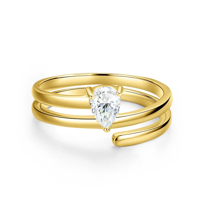 Smyoue認定 0.5CT 本物モアサナイト ソリティアリング レディース用 スターリングシルバー925 18Kメッキ ラボダイヤモンド 女性用テイルリング