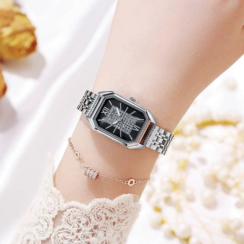 高級レディース腕時計 ファッション 長方形 レディース スチールバンド クォーツ腕時計 Reloj Mujer Relogio Feminino 女の子用時計 ギフト