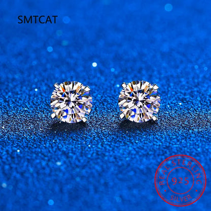 Dカラー 1CT モアサナイト スタッドピアス 925スターリングシルバー ブリリアントラウンドカット ラボ製ダイヤモンド ジュエリー レディース用ブリンコス