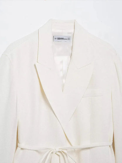 TRAFZA Women's Suits White Turn-Down Collar Long Sleeves Lace-Up Blazers+High Waist Zipper Long Pants Female Spring Fashion Sets