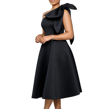 French One Shoulder A Line Pleated Birthday Party Dresses Women Bow Sleeveless Belt Large Skirt Elegant Women's Party Dress