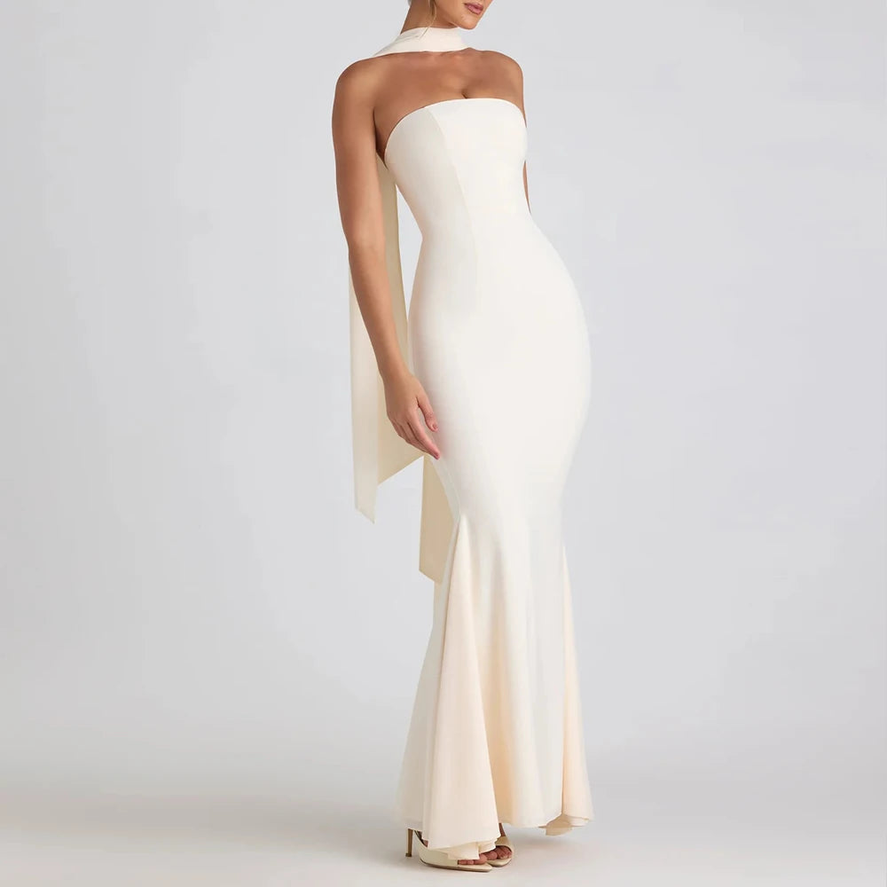 Mia Muse Dresses Spring Summer Elegant Decent Skinny Fit Sleeveless Strapless Maxi Evening Formal Shift Dresses For Women