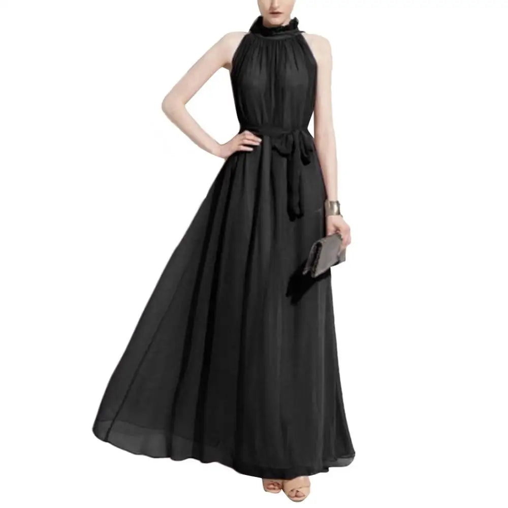 Halter Neck Dress Lace Up Elegant Sleeveless Club Party Dress Sexy Ruffled Evening Party Maxi Dress Prom Gown Beach Dresses