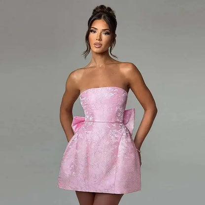 Giyu Club Evening Party Dresses Women 2025 Summer Sexy Bow Halter Long Dress Elegant Jacquard Lace Up Backless Birthday Robe