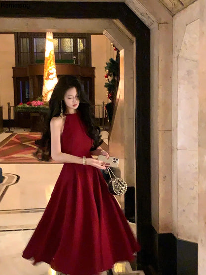 French Romantic A-line Party Dresses Women Elegant Sleeveless Birthday Graduation Midi Dress Summer New Fashion Mujers Robe