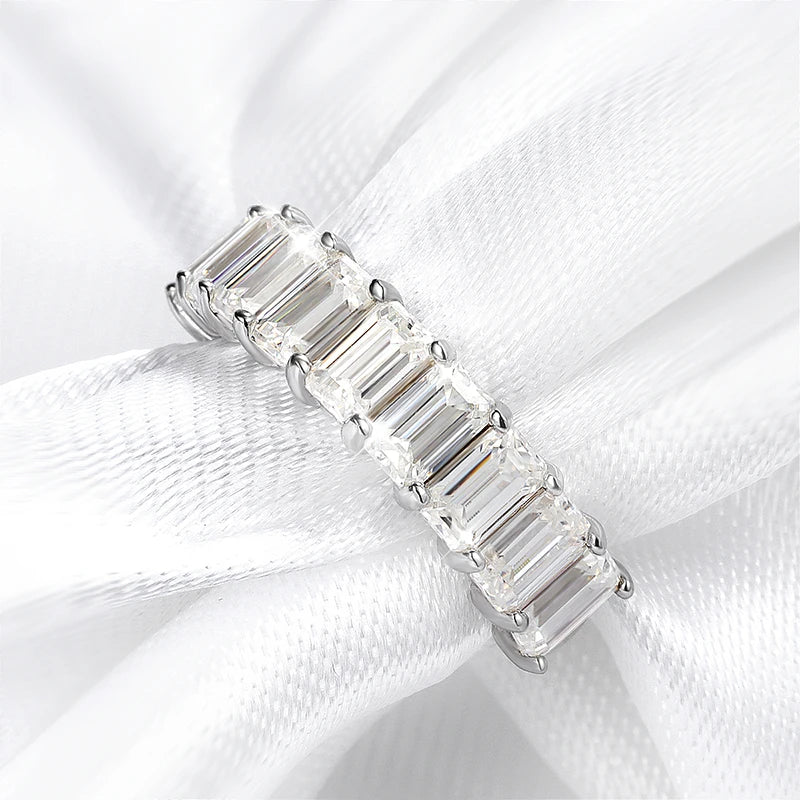 Smyoue Each 3*5mm 0.5CT Emerald Cut Moissanite Ring for Women 1/2 Eternity Bands Lab Diamond Jewelry Pure 925 Silver Girl Ring