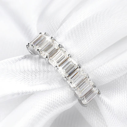 Smyoue Each 3*5mm 0.5CT Emerald Cut Moissanite Ring for Women 1/2 Eternity Bands Lab Diamond Jewelry Pure 925 Silver Girl Ring