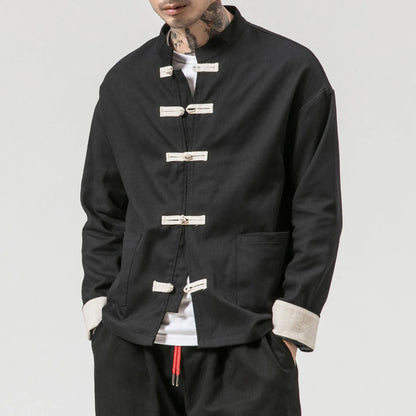Chinese Wind Cotton Buckle Large Men's Casual Jacket Jacket Retro Stand-up Collar Tang Suit Top Batch