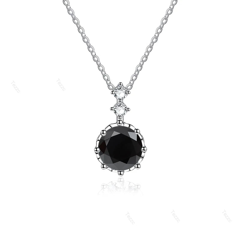 Tezzc 1ct 6.5mm Moissanite Necklace for Women Classic 925 Sterling Silver Sparkling Lab Diamond Pendant Wedding Jewelry