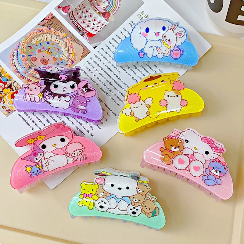 Anime Sanrio Kuromi Acrylic Clip Hello Kitty Cinnamoroll Hairpin Melody Pochacco Pompompurin Clip Girl Hairpin Shark Hair Clips
