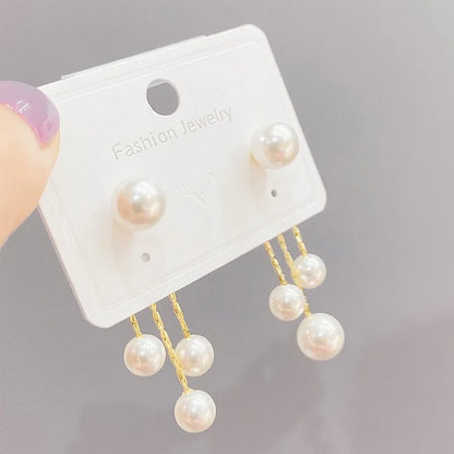 925 Silver Needle Korean Fashion Tassel Pearl Earrings For Women Jewelry 2025 Trending New Vintage Women's Pearl Drop Earrings