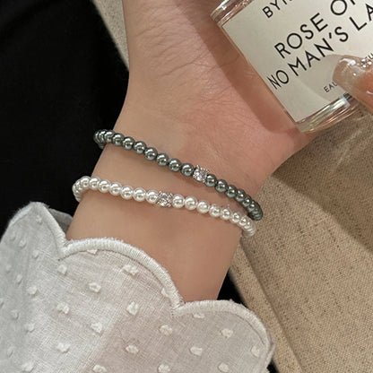 French Retro Single Zircon Pearl Bracelet for Women Simple Handmade Beaded New Elegant Luxury Jewelry Birthday Gifts for Female