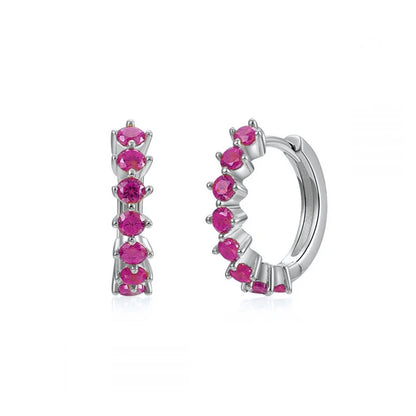 925 Sterling Silver Needle Simple and casual miniature colored zircon circle earrings Women's fashionable Small fresh Jewelry