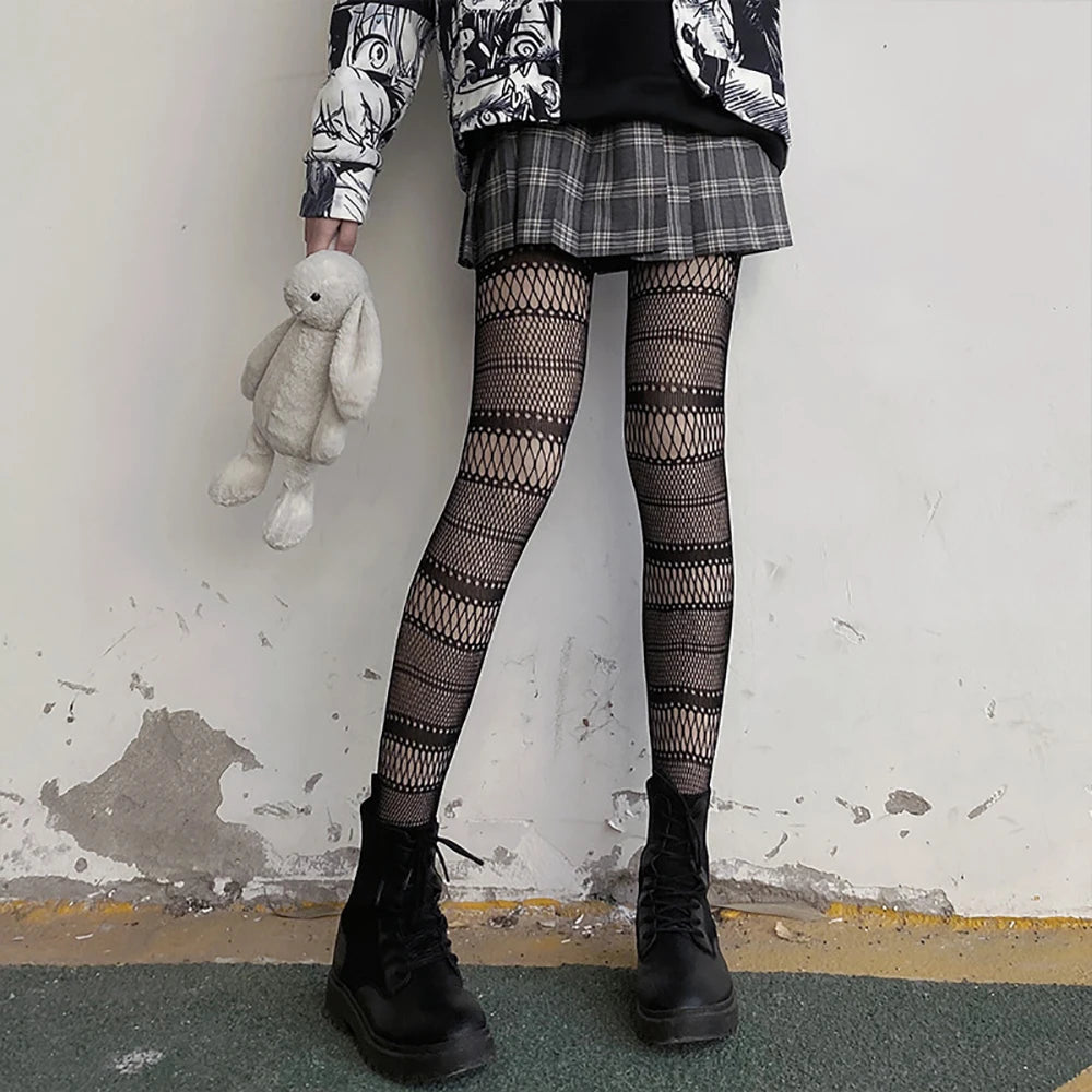 レディース ガールズ ゴシック カートゥーン フィッシュネット ストッキング ヘビ Kuromies スカル ソックス メッシュ タイツ パンティ ロリータ プラスサイズ パンティホース レギンス