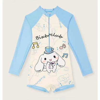 Kawaii cinnamoroll Girl Swimsuit Sanrio Anime 2024 new Summer Children Long Sleeve Bathing Suit Fashion One Piece Swimwear gifts