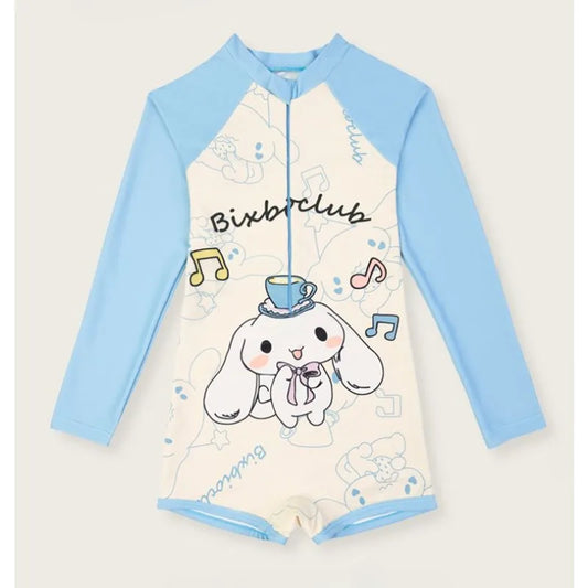 Kawaii cinnamoroll Girl Swimsuit Sanrio Anime 2024 new Summer Children Long Sleeve Bathing Suit Fashion One Piece Swimwear gifts