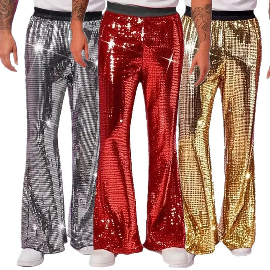 2025 Summer New Men's Luxury Casual Pant Fashion Singer Bar KTV Stage Performance Loose Breathable Silver Trousers
