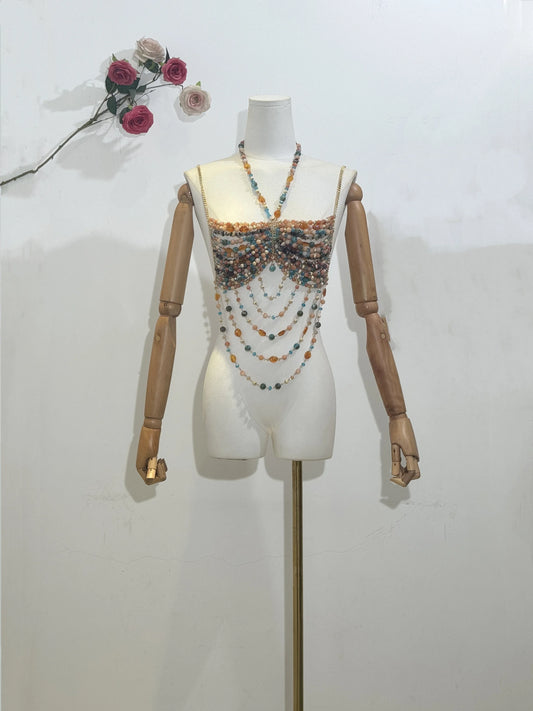 H80&S90 Amazing Women Crystal Stone Beaded Party Halter Tank Top Beachwear Hot Sexy Lingeie Fashion Handmade Holiday Body Chain
