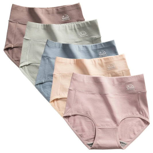 5PCS/Set M-XXXL High Waist Pure Cotton Panties Women Briefs Underwear Girls Panties Cotton Crotch Female Lingerie