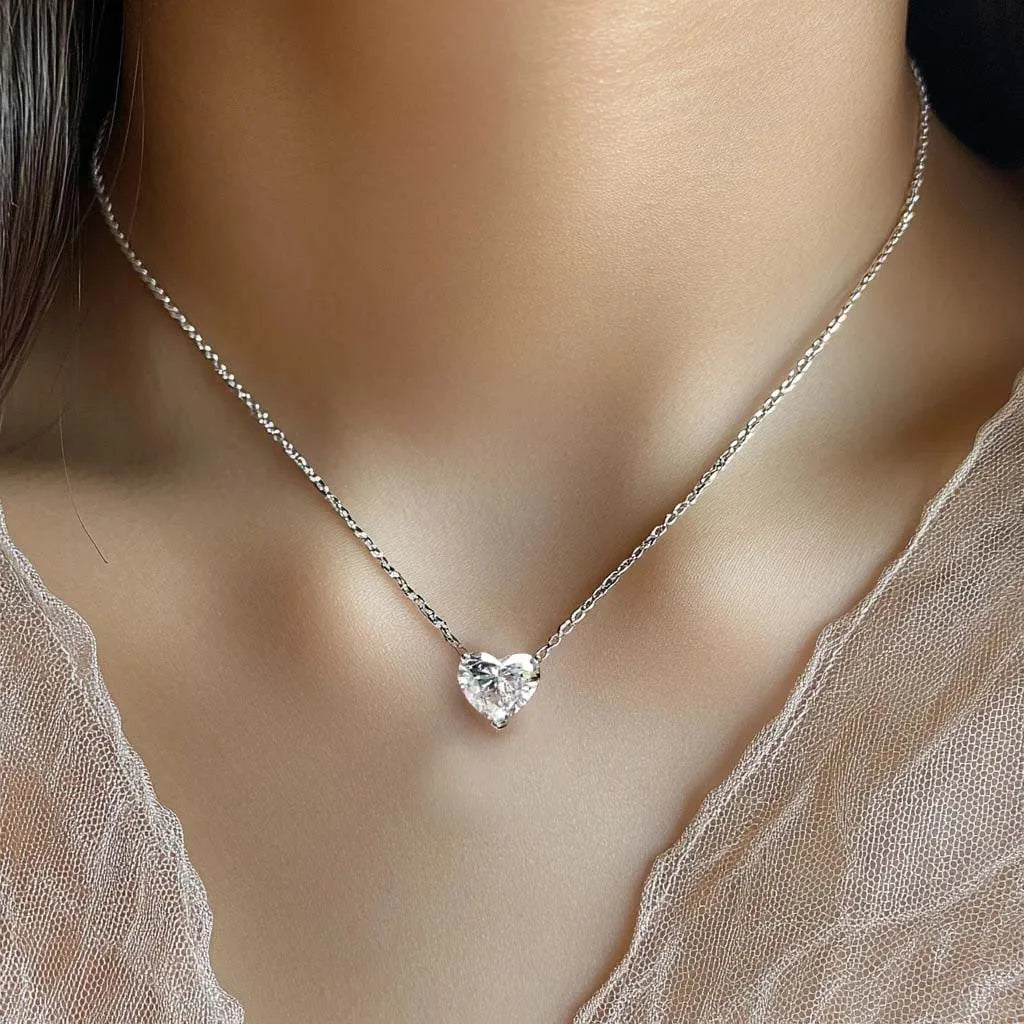 1ct Heart Cut Moissanite Pendant Necklace D Color Solitaire Lab Diamond with GRA Certified 925 Silver Plated 18k Gold Neck Chain