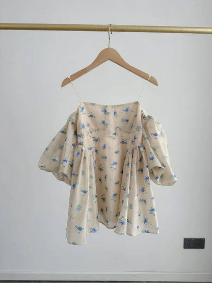 Japanese Print Blusas Mujer Sexy Off Shoulder Puff Sleeve Shirts & Blouses Woman 2025 Clothing Loose Camisas Summer New Ropa