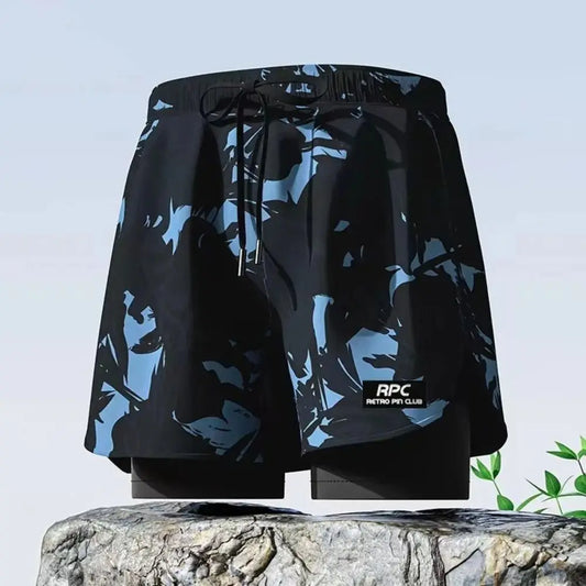 L-5XL Men's Swimming Trunks Swimsuit Printing Beach Pants Quick Drying Breathable Adult Double Layered Swimming Trunks Sports