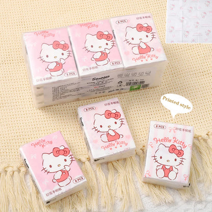 9pcs Sanrio Tissue Kawaii Hello Kitty Cartoon Printed Handkerchief Cute Girl Portable Toilet Paper Girly Birthday Gift