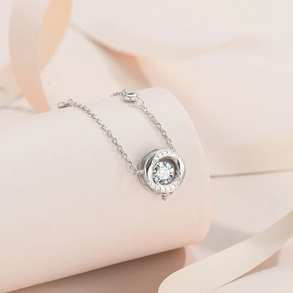 RAPRGOLD GRA認定モアサナイト ラウンドダンシングペンダントネックレス レディース用 925スターリングシルバージュエリーチェーン ウェディングギフトにおすすめ