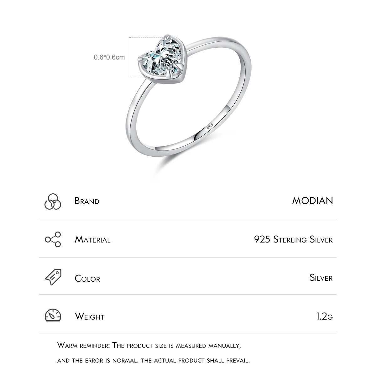 MODIAN 925スターリングシルバー ミニマリズム ロマンチックハート ジルコニアリング クラシックベーシックスタイル ウェディングリング レディースファインジュエリー
