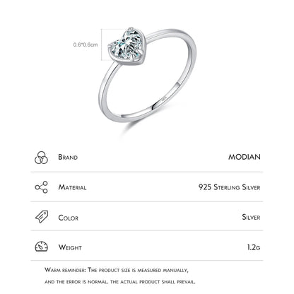 MODIAN 925スターリングシルバー ミニマリズム ロマンチックハート ジルコニアリング クラシックベーシックスタイル ウェディングリング レディースファインジュエリー