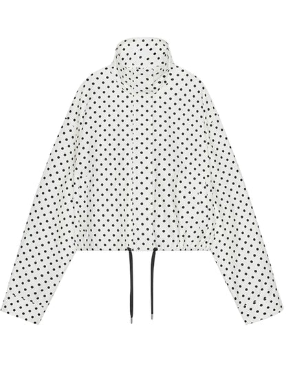 Polka Dot Print Shorts Coats Suits Women Loose High Neck Long Sleeves Zipper Drawstring Sets Female 2025 Autumn New Chic Set