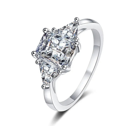 KNOBSPIN 3ct Radiant Moissanite Ring s925 Sterling Sliver Plated 18k White Gold Wedding Engagement Fine Jewelry Rings For Woman