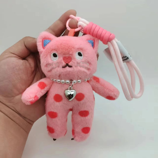 15cm かわいいピンクの猫ぬいぐるみキーチェーン かわいい猫ぬいぐるみペンダント 柔らかい動物キーホルダー 車のキー用バックルアクセサリー 女の子・女性用バッグハンギング