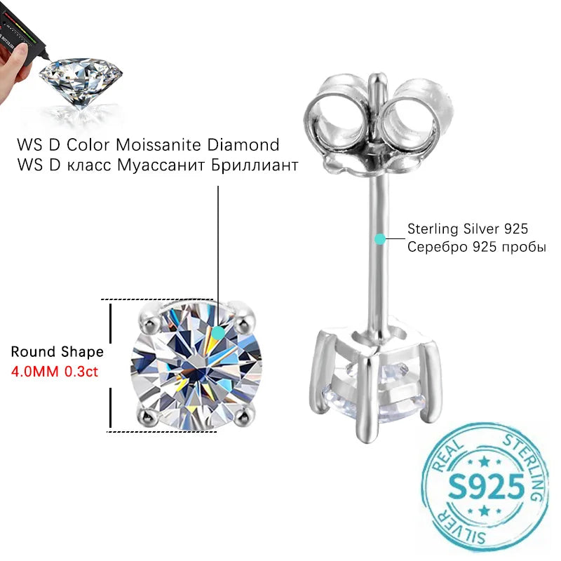 ALIZERO 2.0ct 8mm D Color Moissanite Earrings For Women Lab Grown Diamond Ear Studs 100% 925 Sterling Silver Fine Jewelry