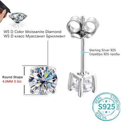 ALIZERO 2.0ct 8mm D Color Moissanite Earrings For Women Lab Grown Diamond Ear Studs 100% 925 Sterling Silver Fine Jewelry