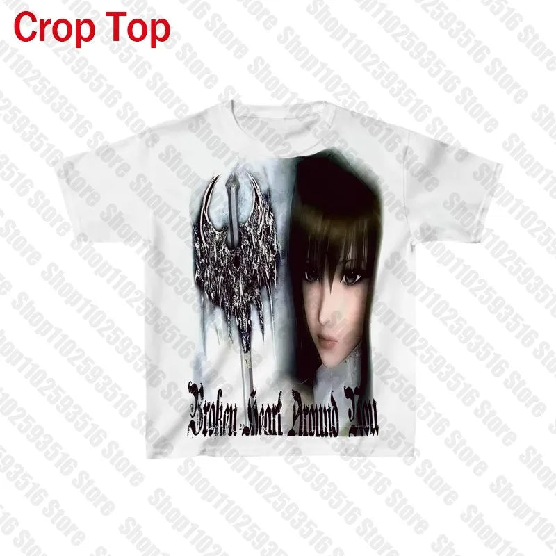 Woman T-shirts Baby Tees Y2k Clothes Women Crop Top Women 90s Clothes Vintage Female Clothing Trashy Y2k 2000s Tops Gothic Kpop