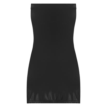 Sexy Women Oil Glossy Sheer Bodycon Dress Females See Through Strapless Pencil Dress Smooth Tight Mini Dress Clubwear